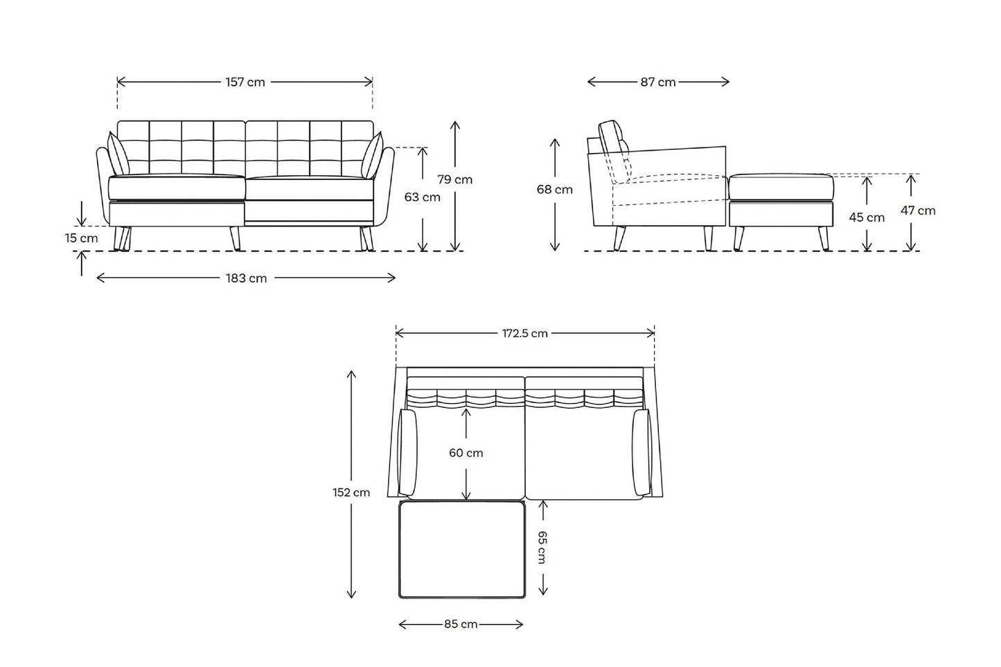 Model 10 2-Seater Right Chaise Sofa