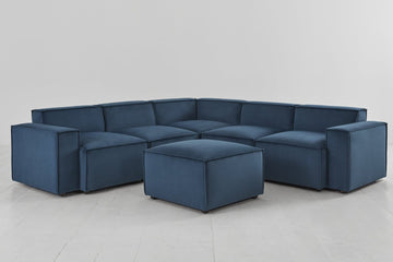 Teal image 1 - Model 03 Corner Sofa with Ottoman in Teal Velvet Front View