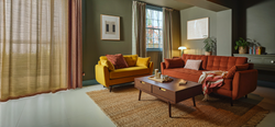 Swyft Home mustard and bronze sofas