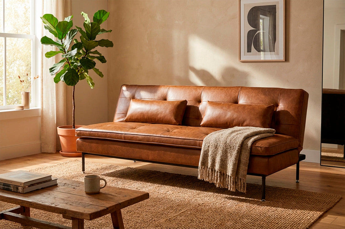 Brown leather sofabed