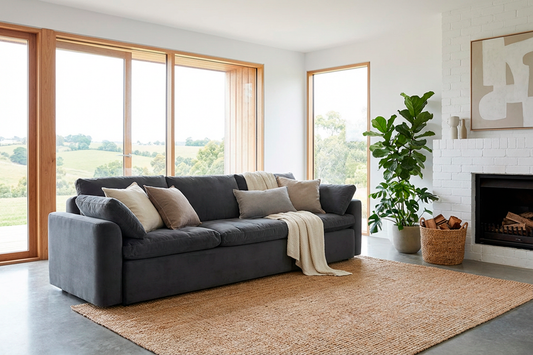 4 seater grey velvet sofa