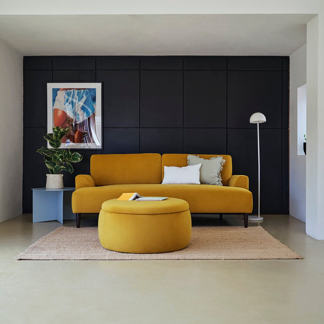 Living Room With A Mustard Sofa