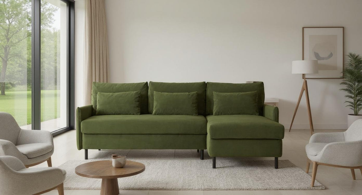 Model 12 Sofa Bed with Storage 3 Seater Right Chaise, Vine
