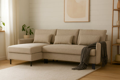 Model 12 Sofa Bed with Storage 3 Seater Left Chaise, Pumice