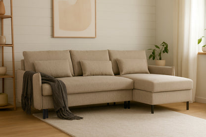 Model 12 Sofa Bed with Storage 3 Seater Right Chaise, Pumice