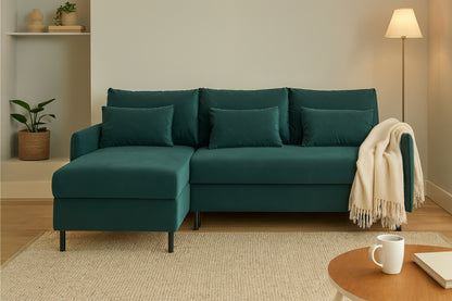 Model 12 Sofa Bed with Storage 3 Seater Left Chaise, Kingfisher