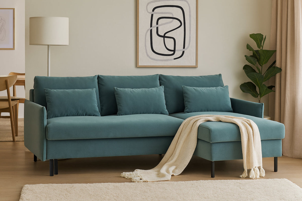 Model 12 Sofa Bed with Storage 3 Seater Right Chaise, Airforce