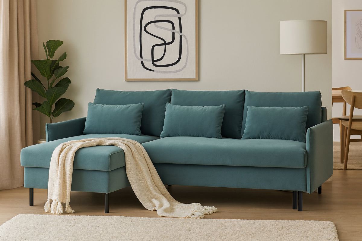 Model 12 Sofa Bed with Storage 3 Seater Left Chaise, Airforce