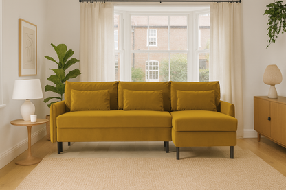 Model 12 Sofa Bed with Storage 3 Seater Right Chaise, Mustard