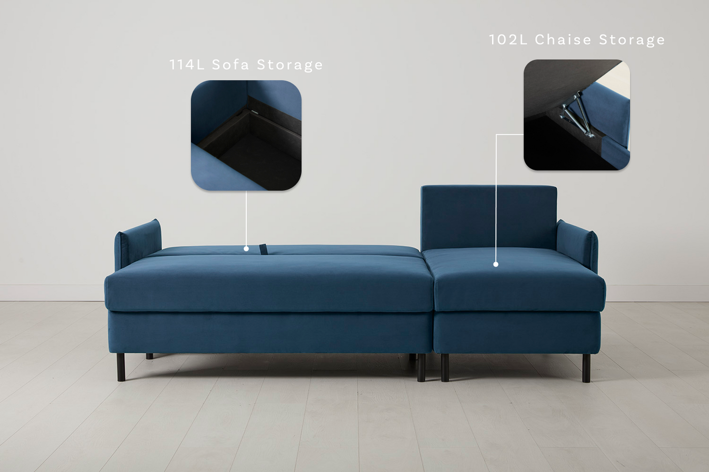 Model 12 Sofa Bed with Storage 3 Seater Right Chaise, Teal