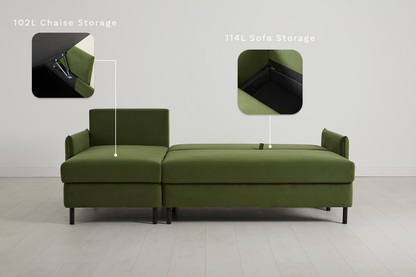 Model 12 Sofa Bed with Storage 3 Seater Left Chaise, Vine