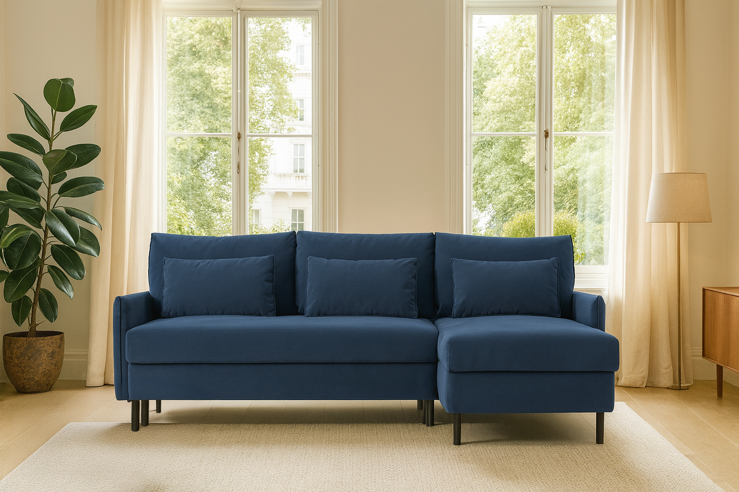 Model 12 Sofa Bed with Storage 3 Seater Right Chaise, Teal