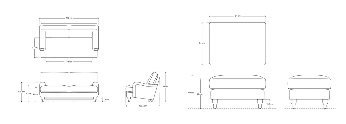 Model 15 2 Seater Right Chaise Sofa