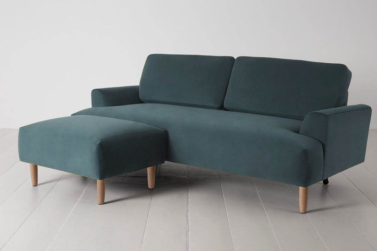 Model 05 3-Seater Sofa with Ottoman, Oak / Petrol