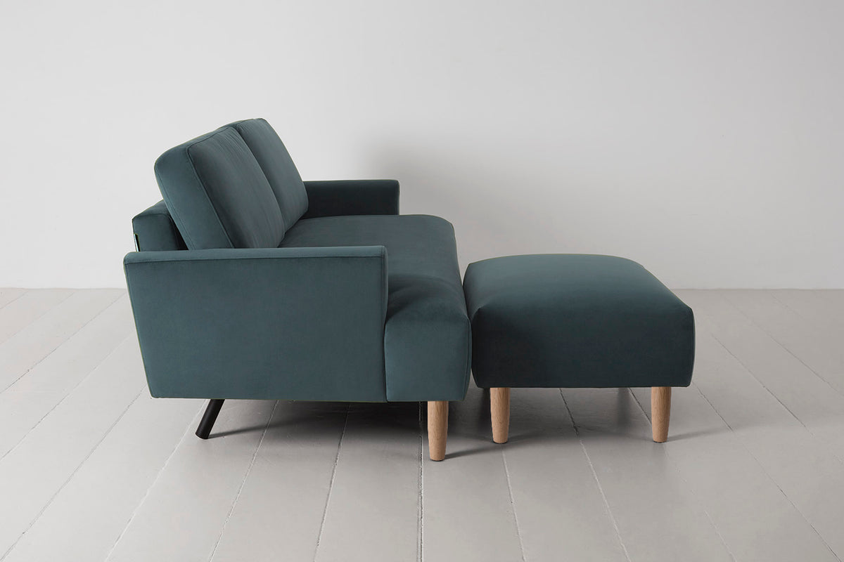 Model 05 3-Seater Sofa with Ottoman, Oak / Petrol