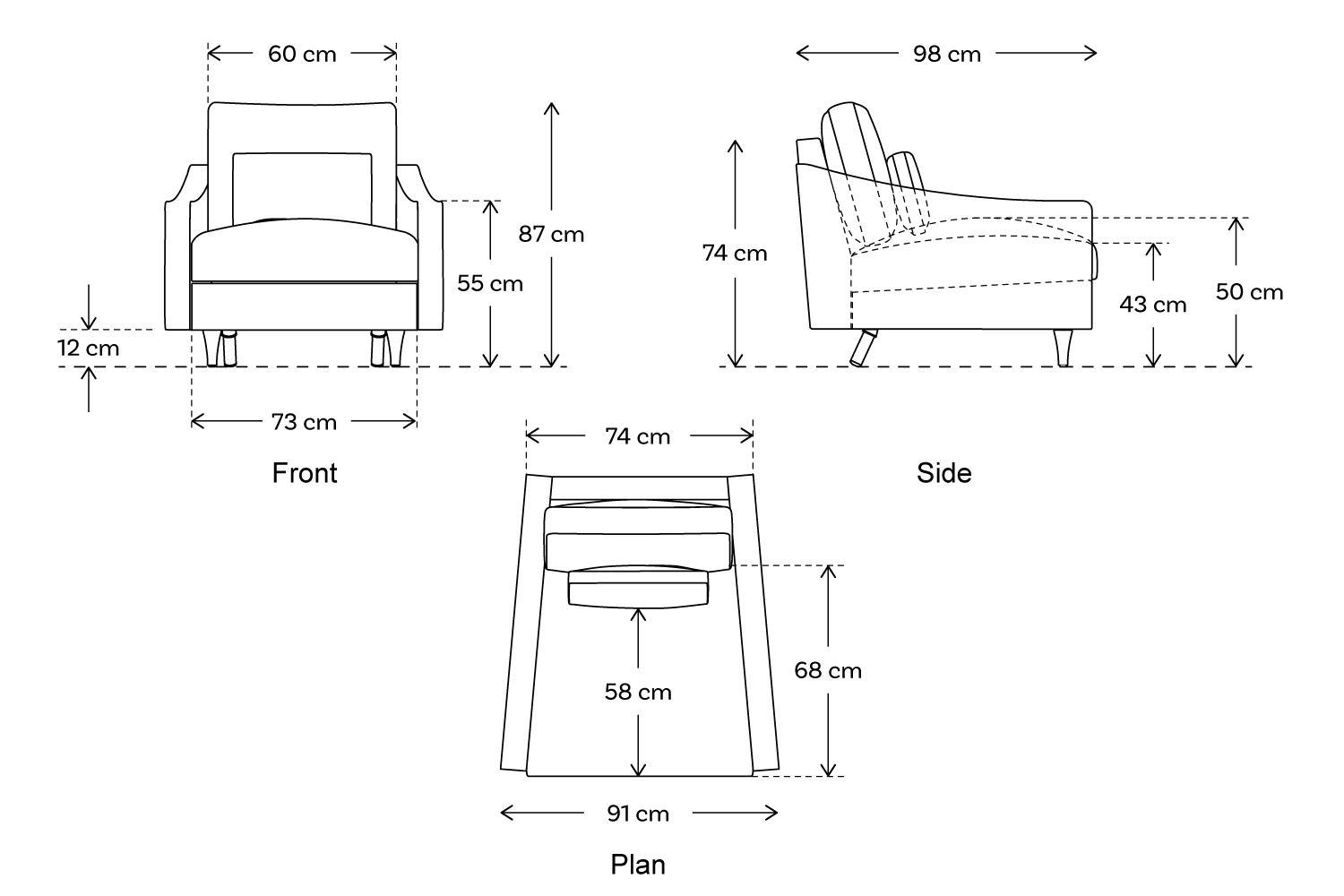 Arm chair standard size hotsell