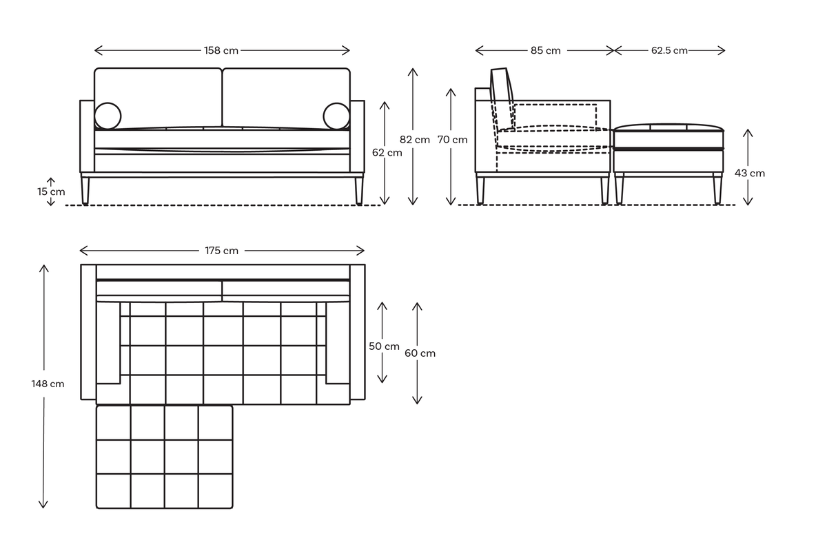 Model 02 2 Seater Left Corner Sofa