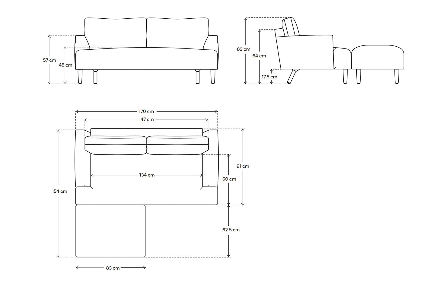 Model 05 2 Seater Left Chaise Sofa