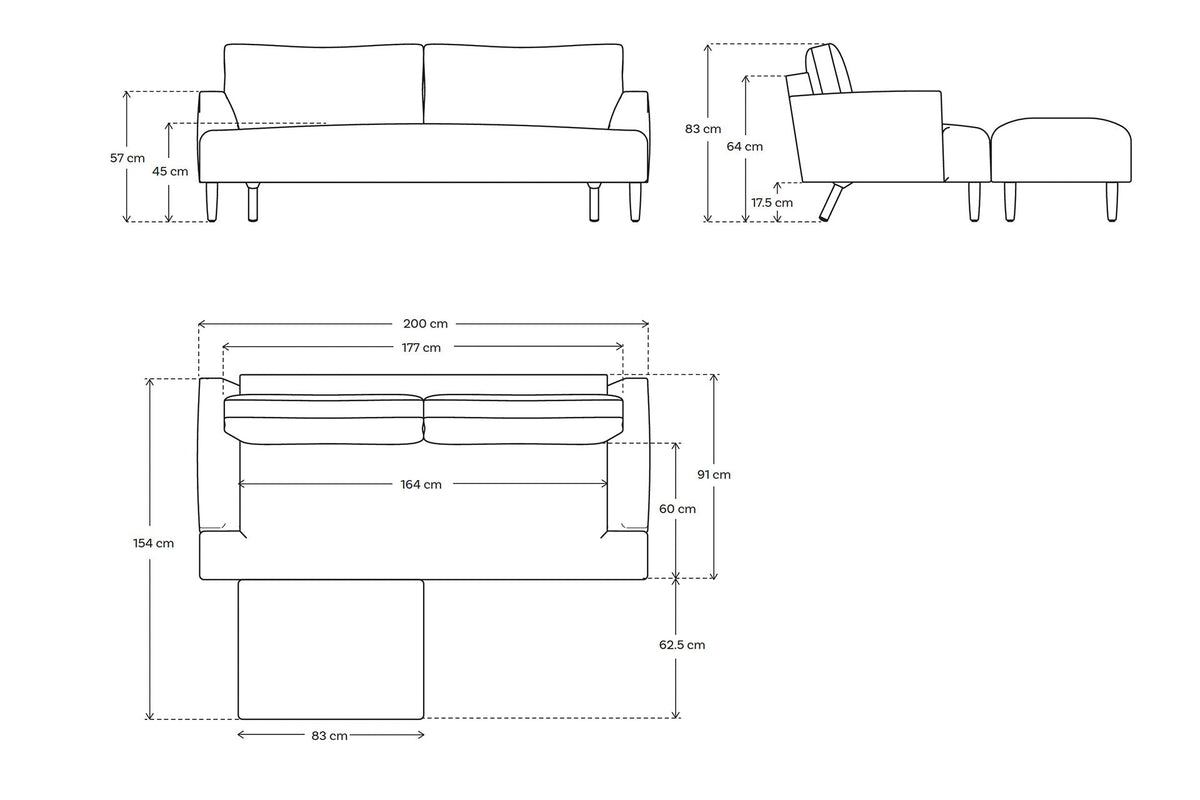 Model 05 3 Seater Left Chaise Sofa