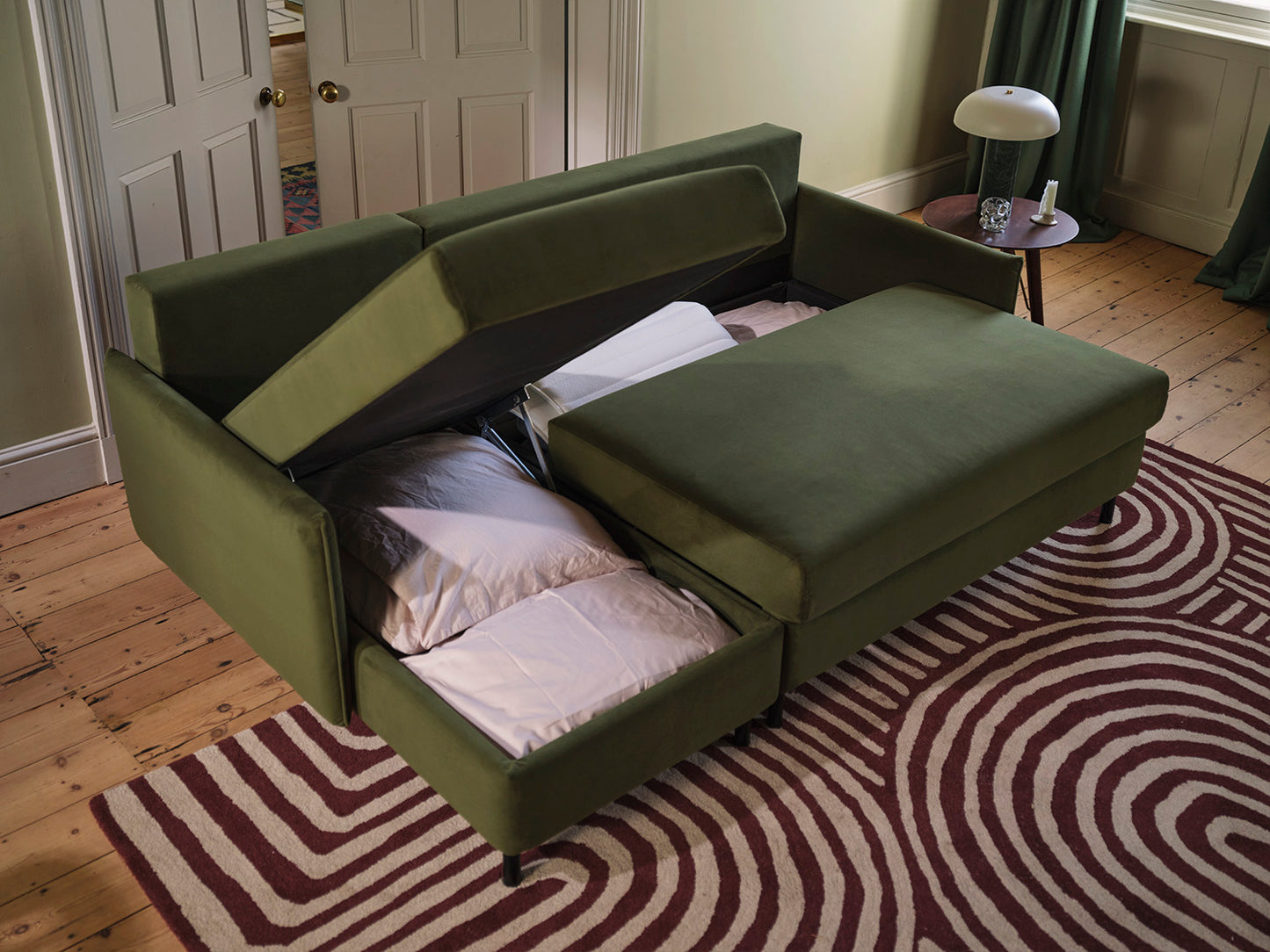 Model 12 Sofa Bed with Storage 3 Seater Left Chaise, Vine