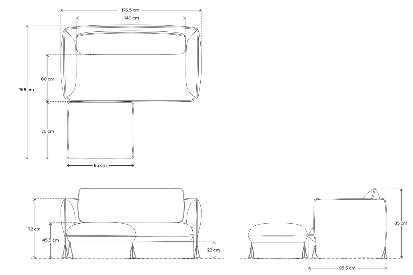 Model 18 2 Seater Sofa with Ottoman, Meadow