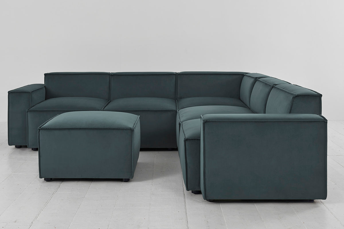 Model 03 Corner Sofa with Ottoman, Petrol