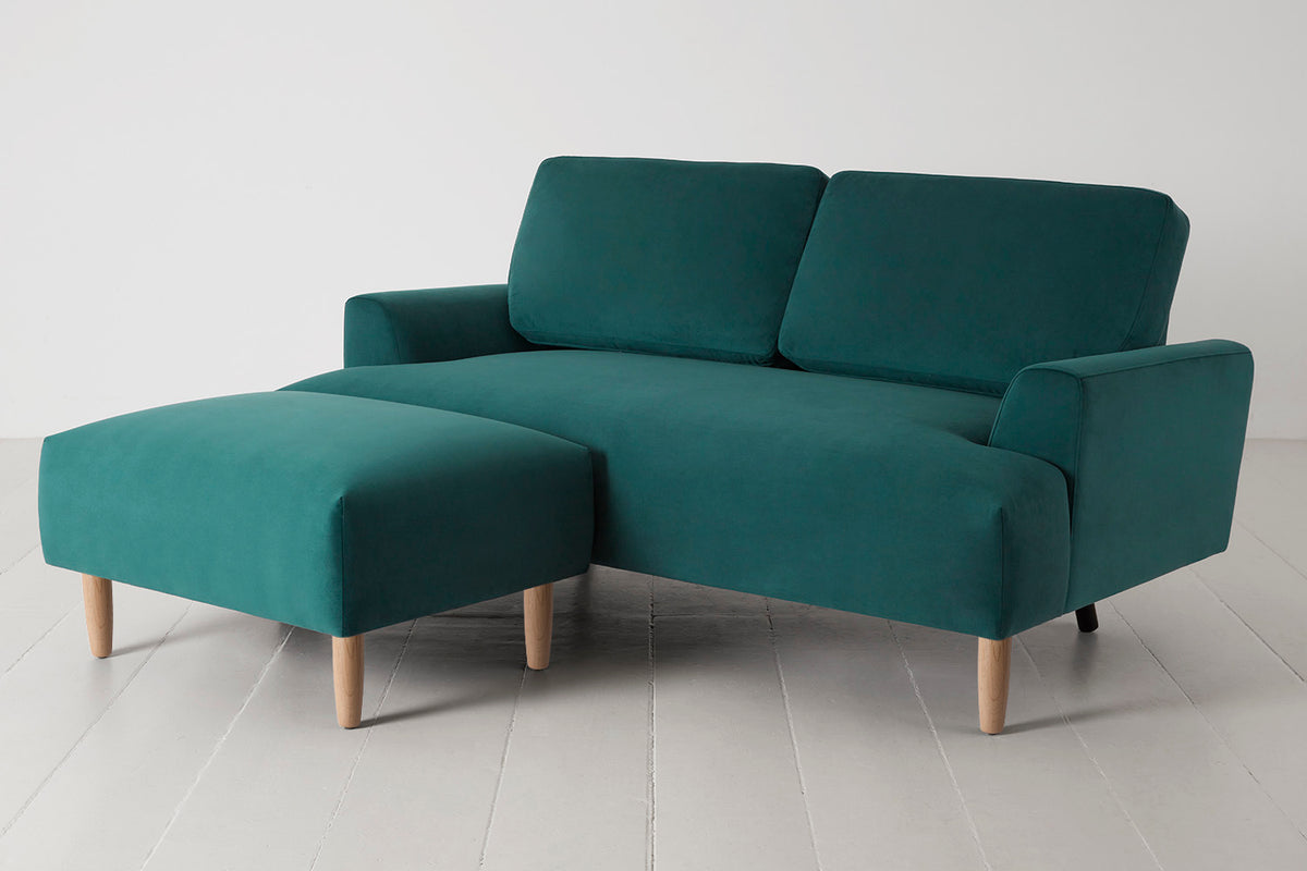 Model 05 2-Seater Sofa with Ottoman, Oak / Kingfisher