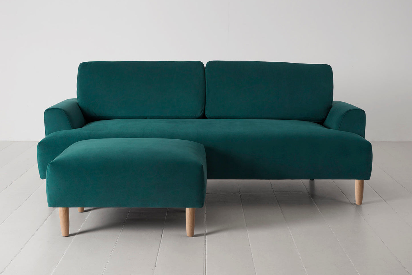 Model 05 3-Seater Sofa with Ottoman, Oak / Kingfisher
