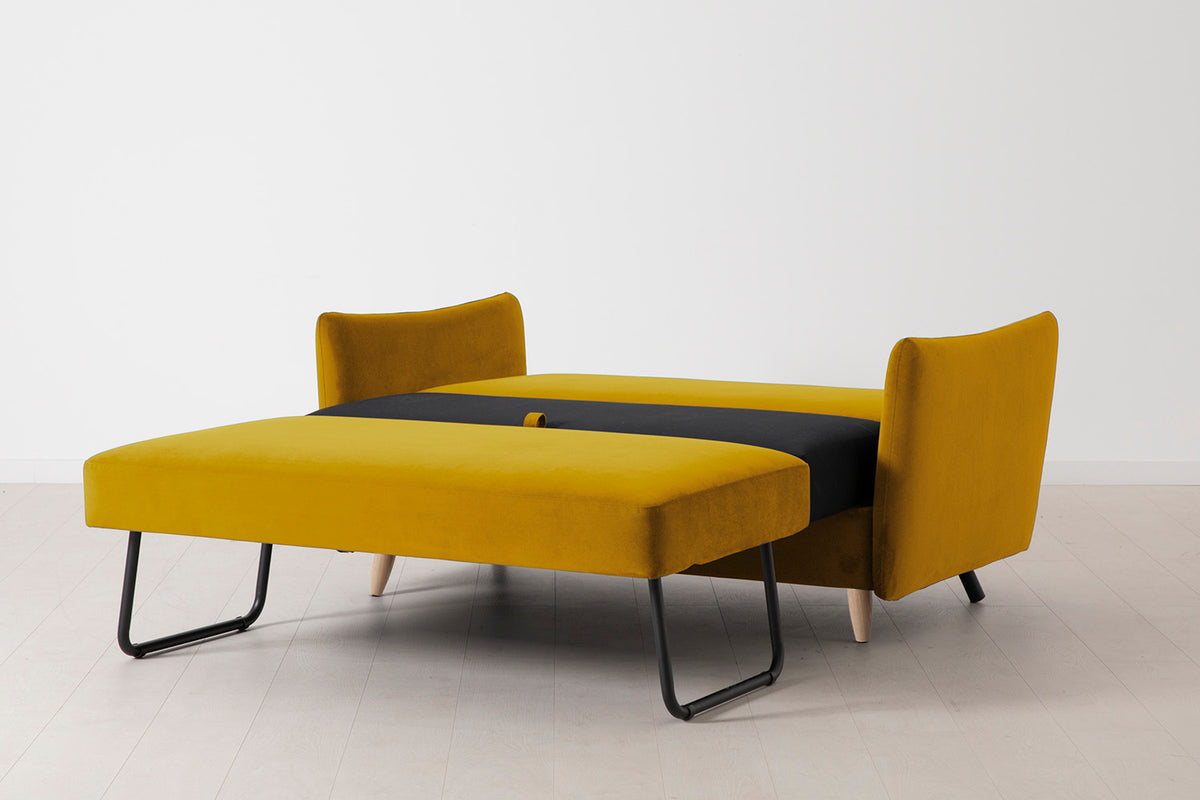 Model 08 Sofa Bed 2 Seater, Oak / Mustard