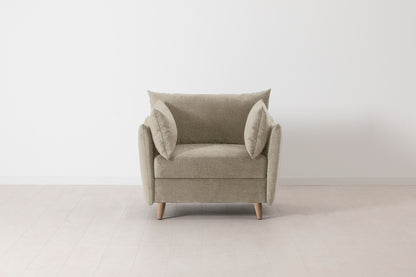 Single Chair Bed in cream chenille with oak legs