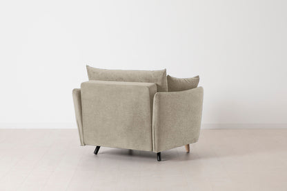 Single Chair Bed in cream chenille with oak legs