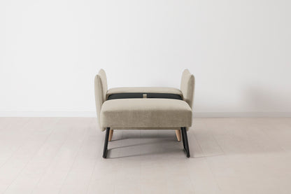 Single Chair Bed in cream chenille with oak legs
