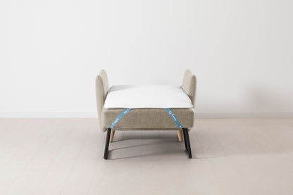 Single Chair Bed in cream chenille with oak legs