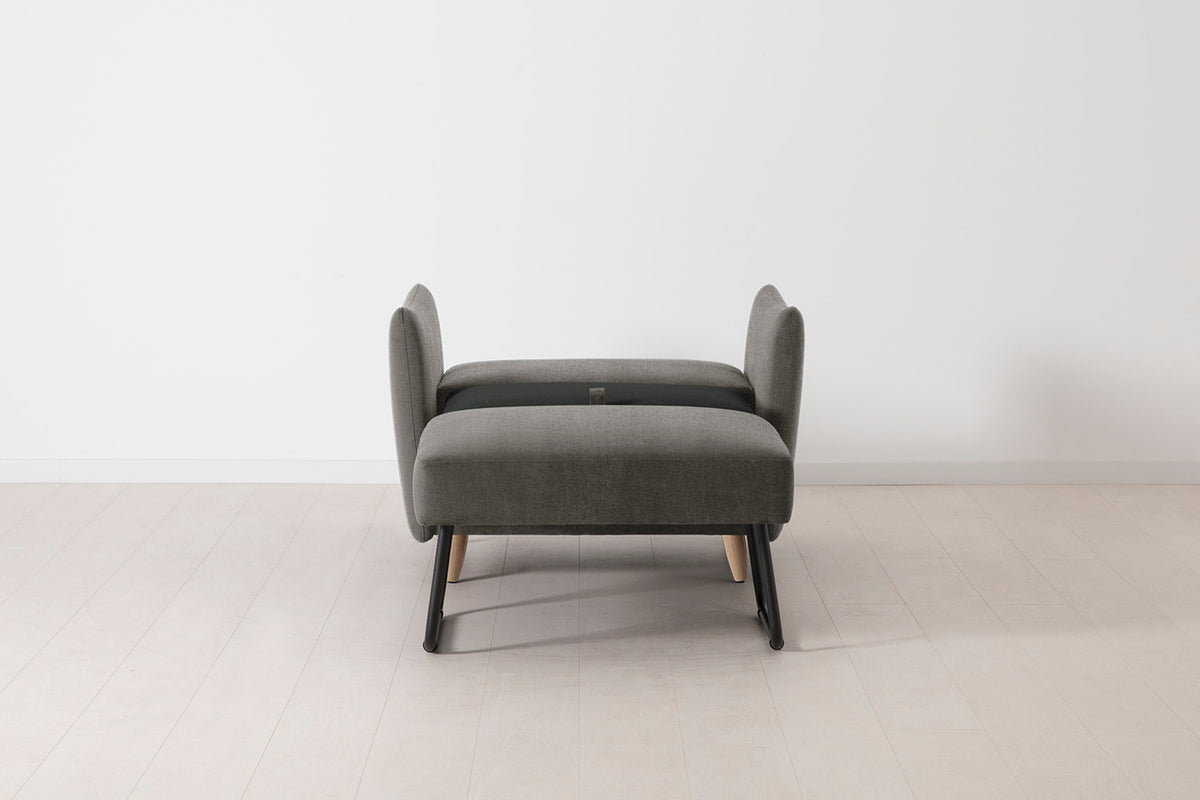 Single Chair Bed in grey chenille with oak legs