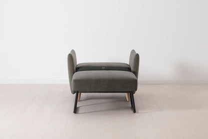 Single Chair Bed in grey chenille with oak legs