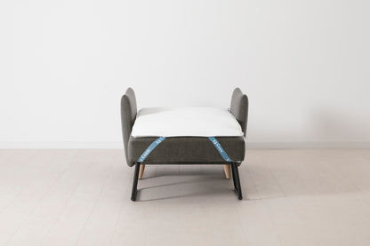Single Chair Bed in grey chenille with oak legs