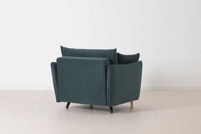 Single Chair Bed in blue velvet with oak legs