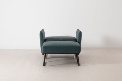 Single Chair Bed in blue velvet with oak legs