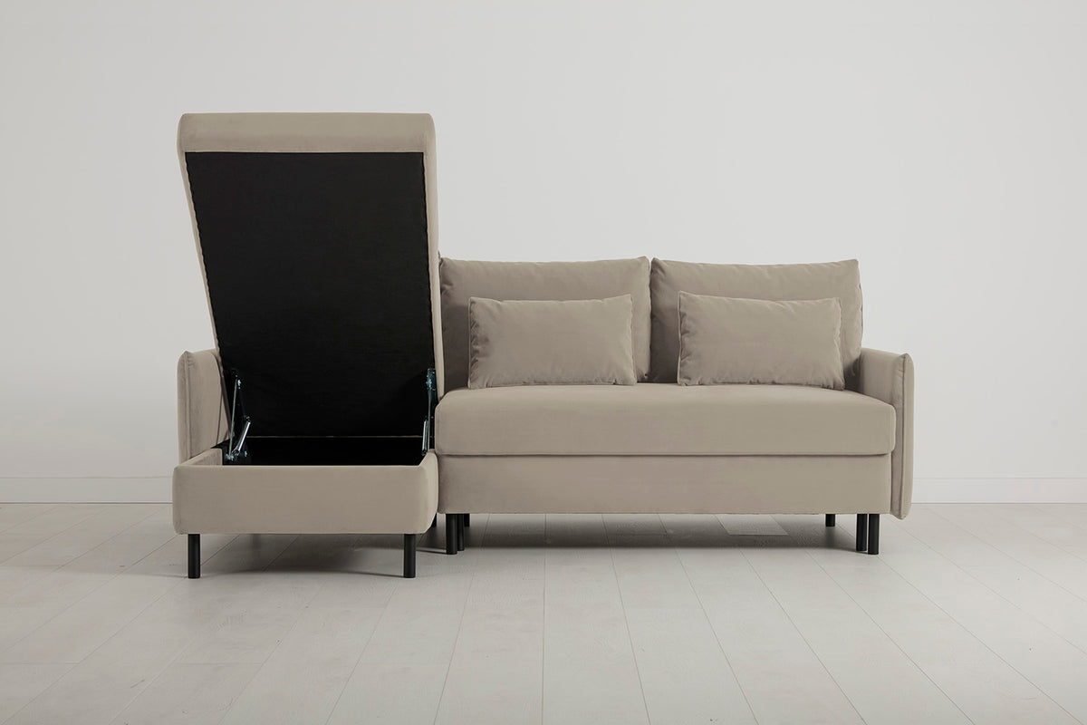 Model 12 Sofa Bed with Storage 3 Seater Left Chaise, Bone