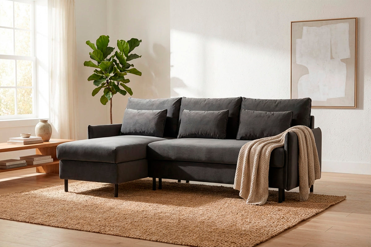 Model 12 Sofa Bed with Storage 3 Seater Left Chaise, Charcoal