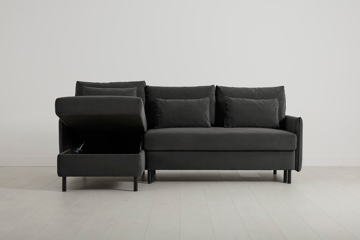 Model 12 Sofa Bed with Storage 3 Seater Left Chaise, Charcoal