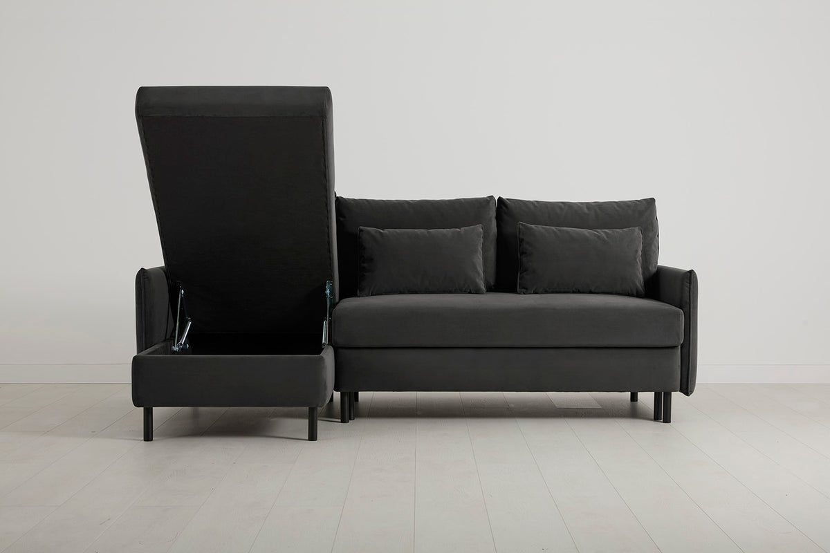 Model 12 Sofa Bed with Storage 3 Seater Left Chaise, Charcoal