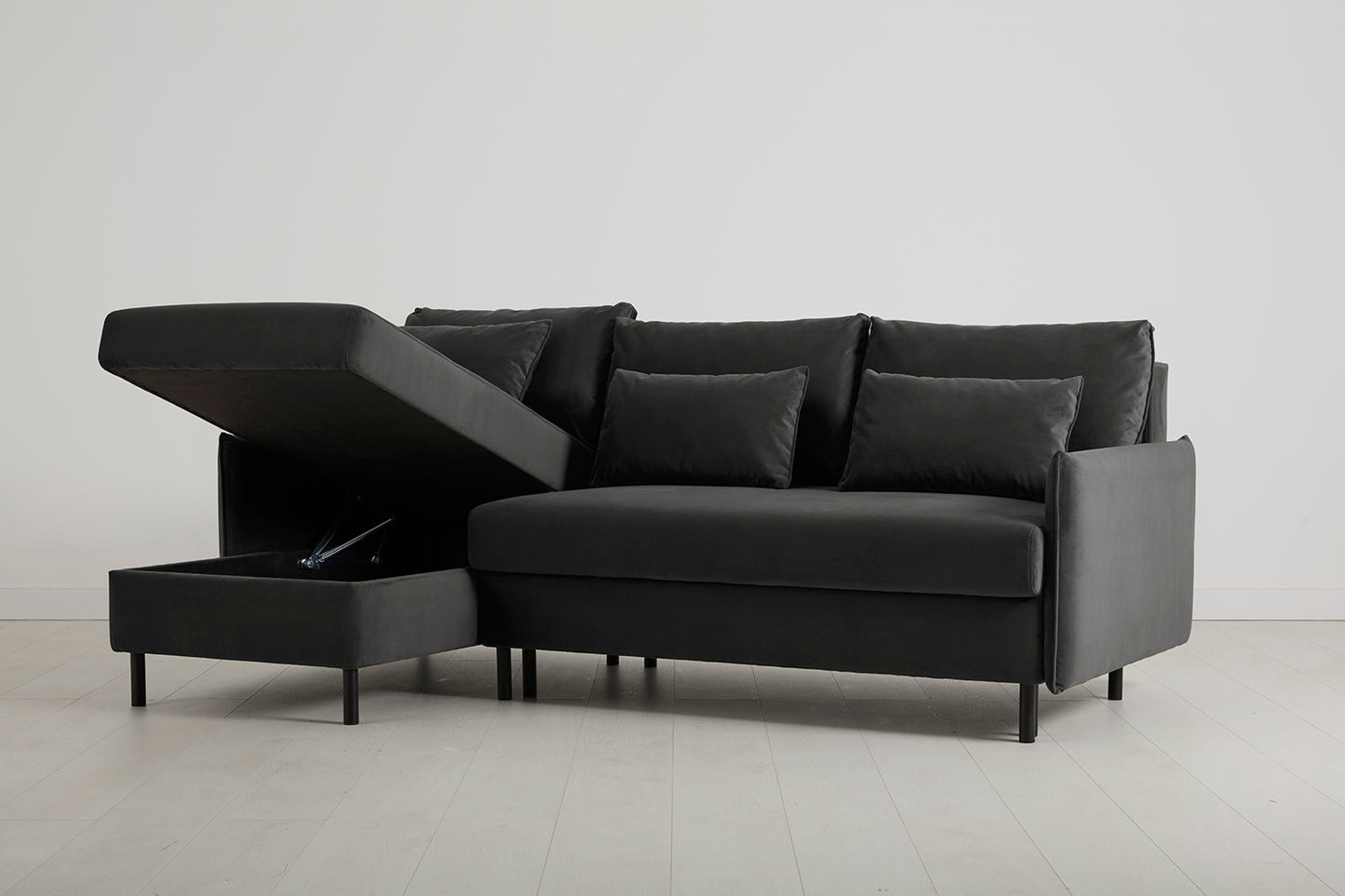 Model 12 Sofa Bed with Storage 3 Seater Left Chaise, Charcoal