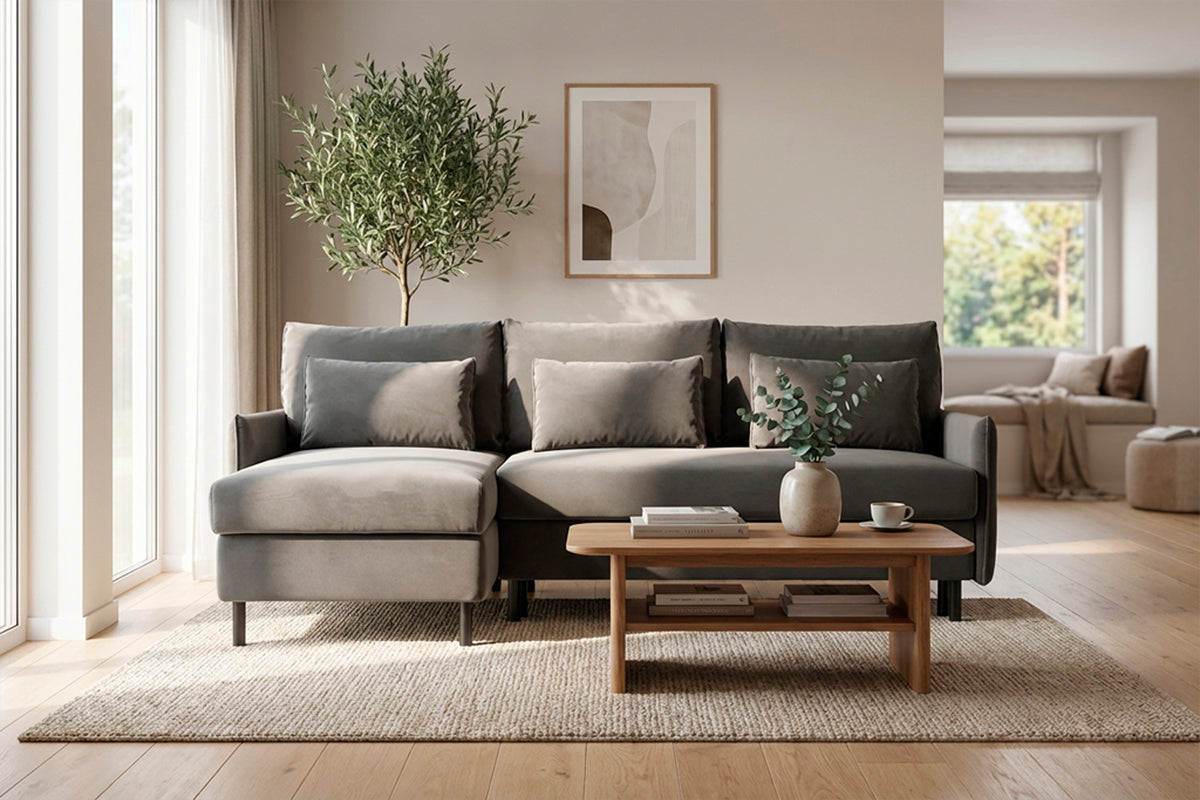 Model 12 Sofa Bed with Storage 3 Seater Left Chaise, Elephant