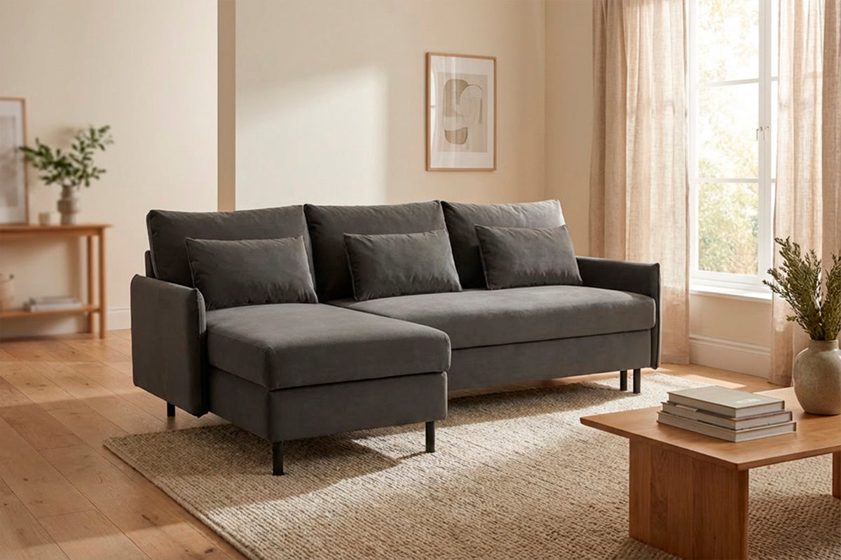 Model 12 Sofa Bed with Storage 3 Seater Left Chaise, Elephant