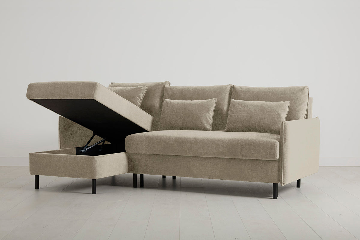 Model 12 Sofa Bed with Storage 3 Seater Left Chaise, Flax