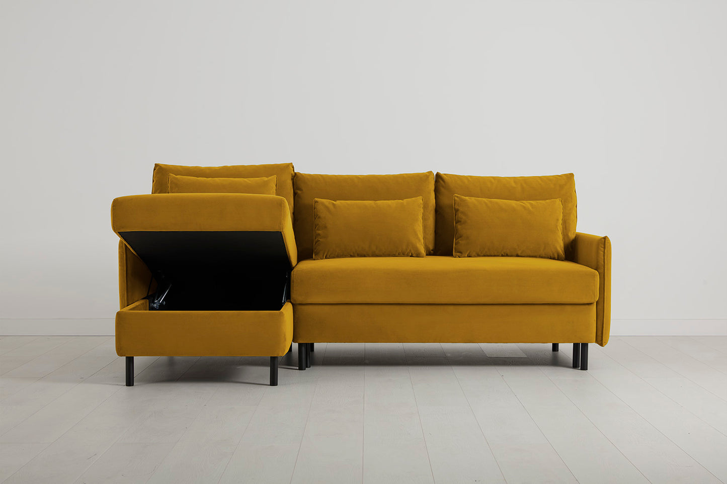Model 12 Sofa Bed with Storage 3 Seater Left Chaise, Mustard