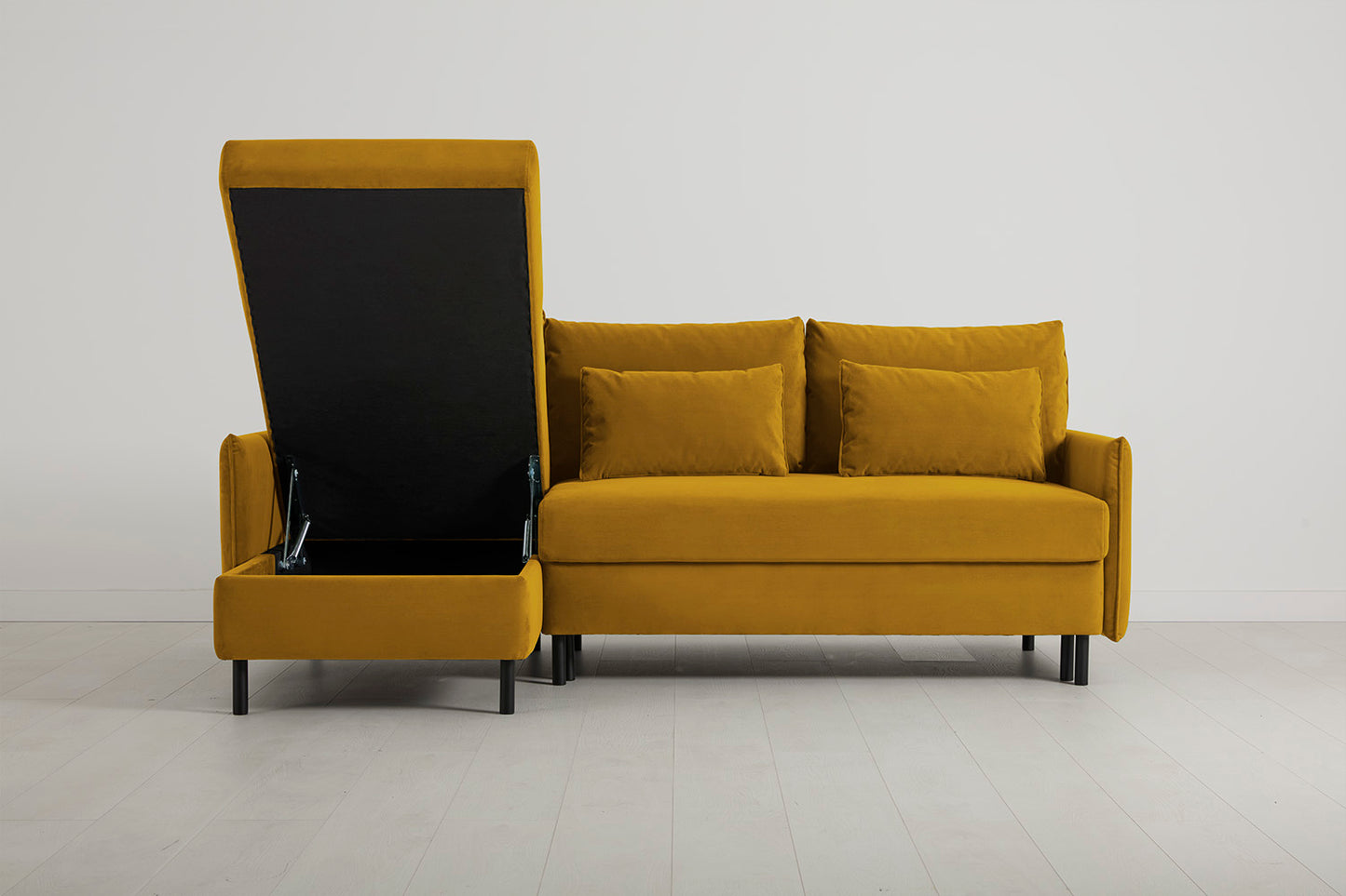 Model 12 Sofa Bed with Storage 3 Seater Left Chaise, Mustard
