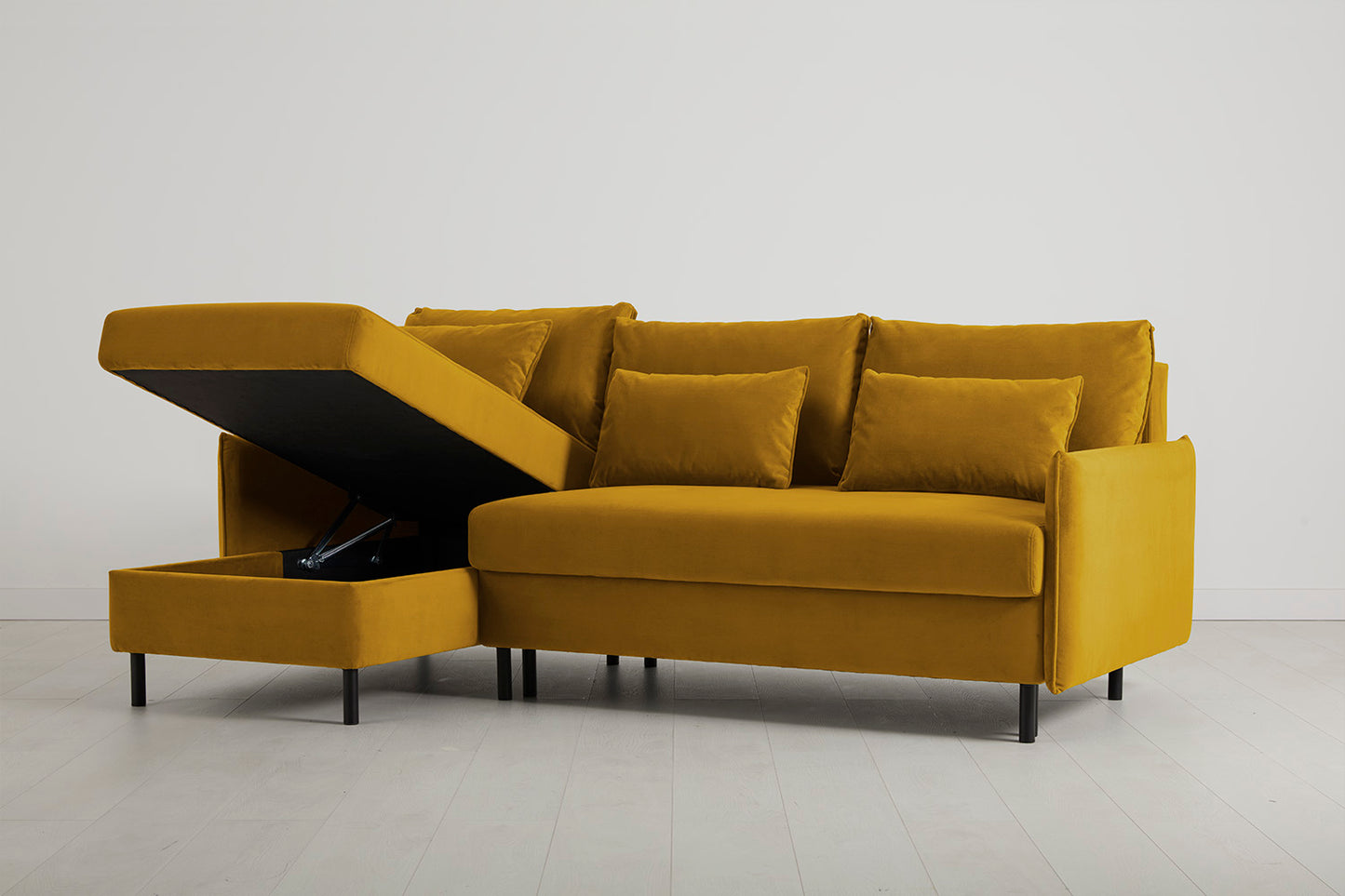 Model 12 Sofa Bed with Storage 3 Seater Left Chaise, Mustard