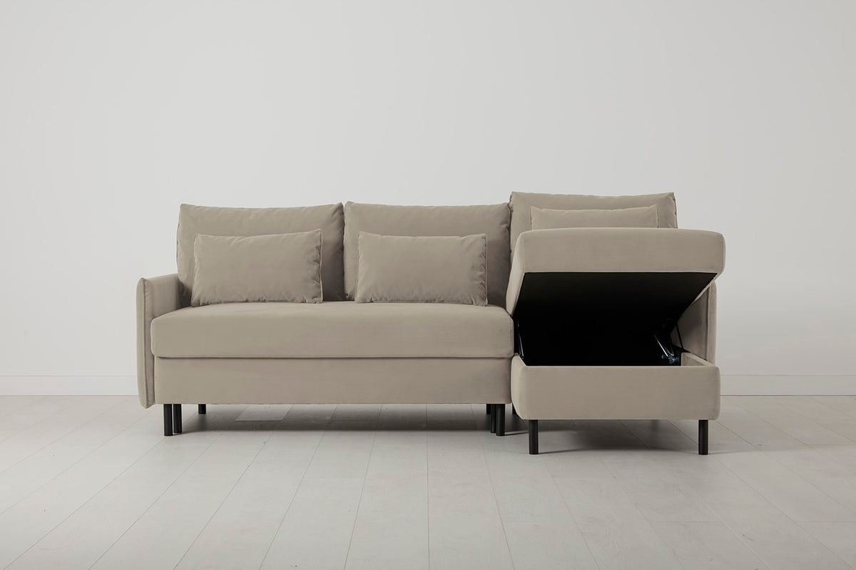 Model 12 Sofa Bed with Storage 3 Seater Right Chaise, Bone